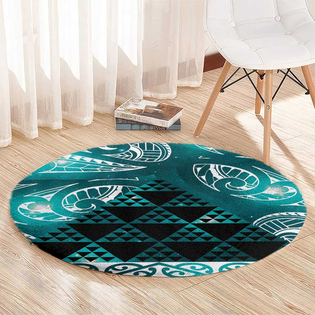 Matariki New Zealand Round Carpet NZ Niho Taniwha Maori New Year Cyan Galaxy