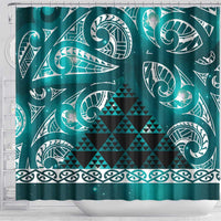 Matariki New Zealand Shower Curtain NZ Niho Taniwha Maori New Year Cyan Galaxy