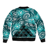 Matariki New Zealand Sleeve Zip Bomber Jacket NZ Niho Taniwha Maori New Year Cyan Galaxy
