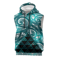 Matariki New Zealand Sleeveless Hoodie NZ Niho Taniwha Maori New Year Cyan Galaxy
