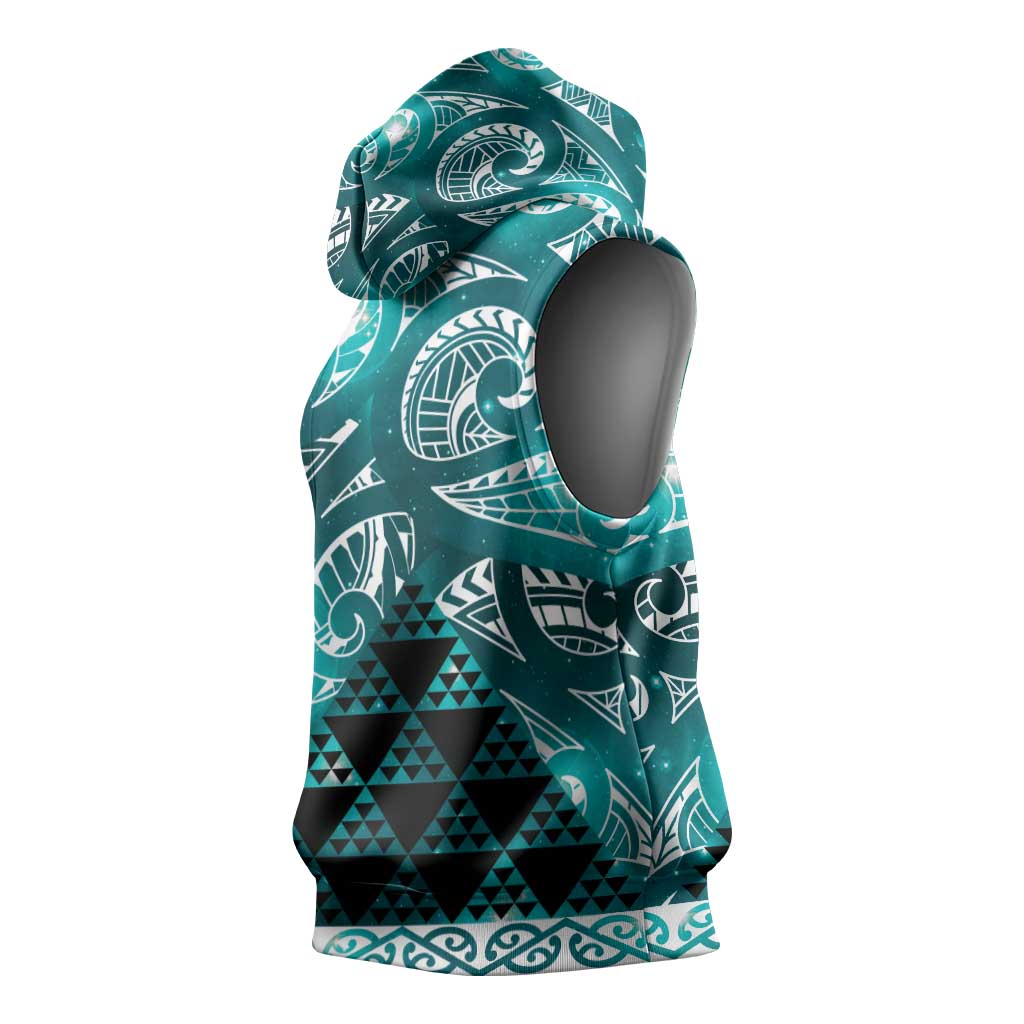 Matariki New Zealand Sleeveless Hoodie NZ Niho Taniwha Maori New Year Cyan Galaxy