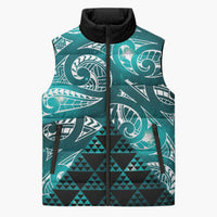 Matariki New Zealand Sleeveless Puffer Jacket NZ Niho Taniwha Maori New Year Cyan Galaxy