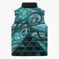 Matariki New Zealand Sleeveless Puffer Jacket NZ Niho Taniwha Maori New Year Cyan Galaxy