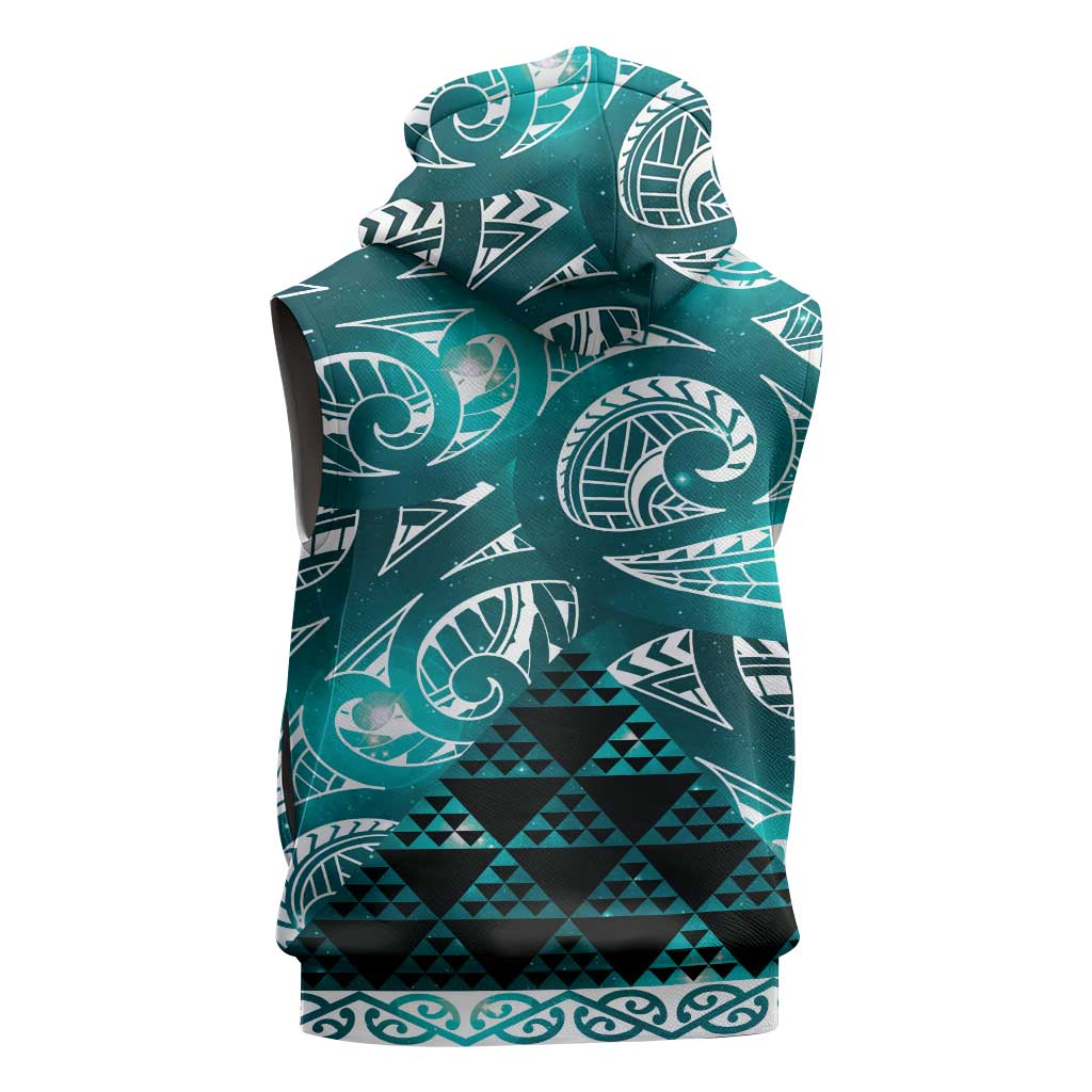 Matariki New Zealand Sleeveless Zip Hoodie NZ Niho Taniwha Maori New Year Cyan Galaxy