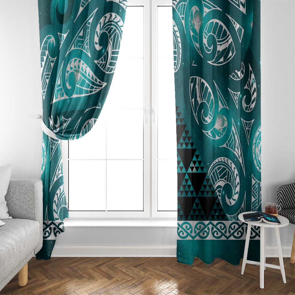 Matariki New Zealand Window Curtain NZ Niho Taniwha Maori New Year Cyan Galaxy