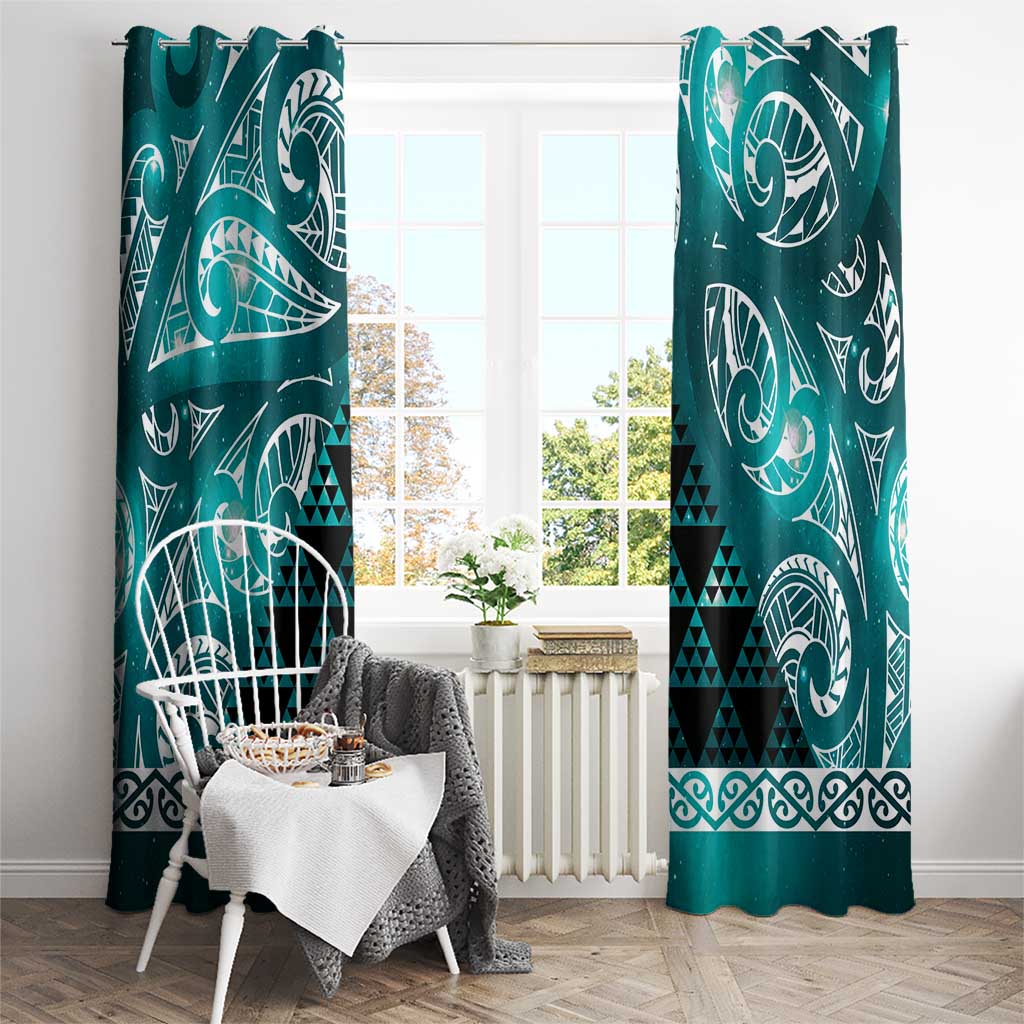 Matariki New Zealand Window Curtain NZ Niho Taniwha Maori New Year Cyan Galaxy