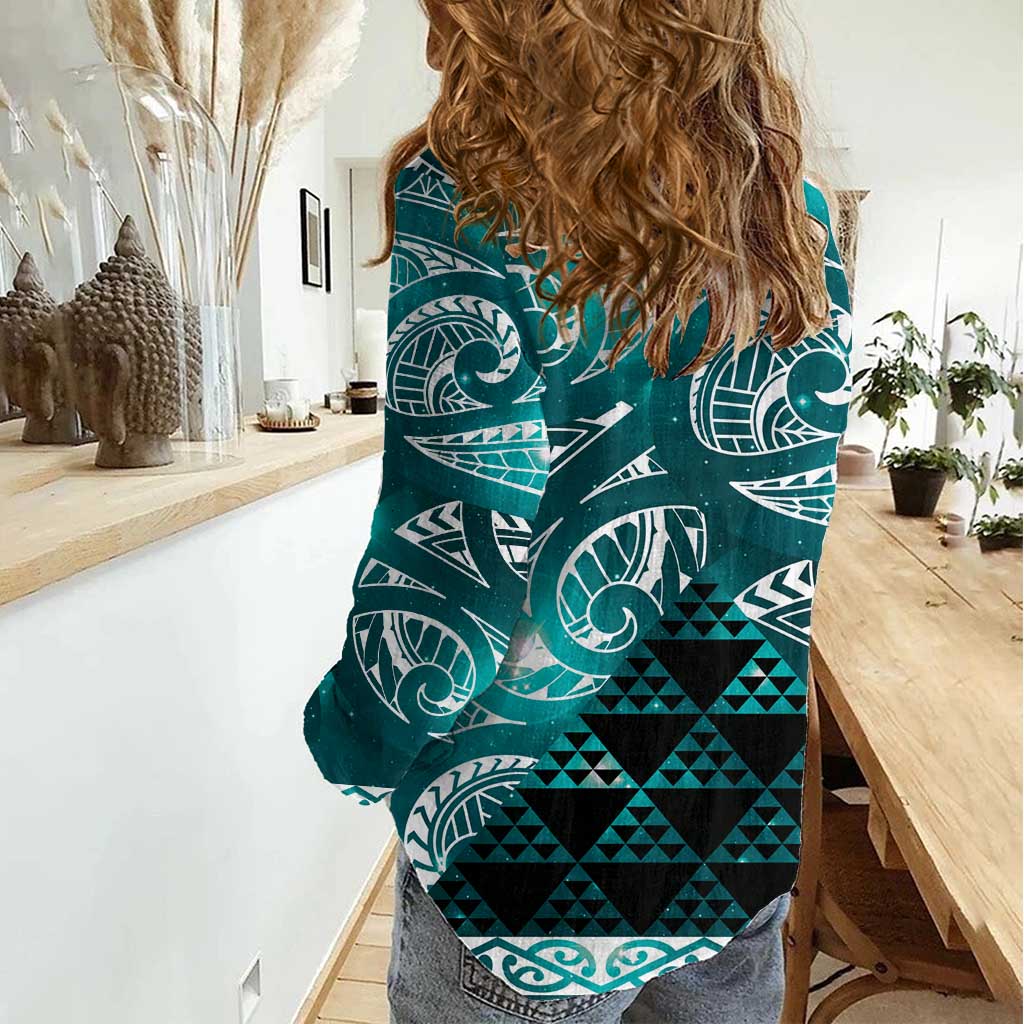 Matariki New Zealand Women Casual Shirt NZ Niho Taniwha Maori New Year Cyan Galaxy LT14 - Polynesian Pride