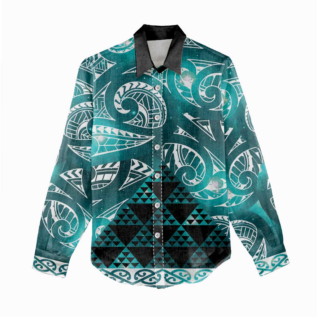 Matariki New Zealand Women Casual Shirt NZ Niho Taniwha Maori New Year Cyan Galaxy LT14 - Polynesian Pride