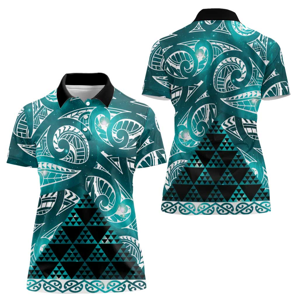 Matariki New Zealand Women Polo Shirt NZ Niho Taniwha Maori New Year Cyan Galaxy LT14 - Polynesian Pride