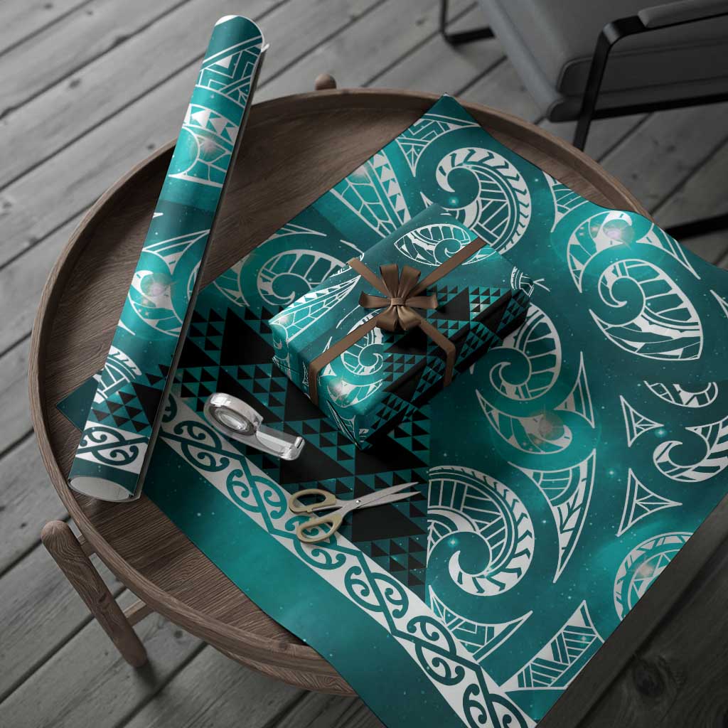Matariki New Zealand Wrapping Paper NZ Niho Taniwha Maori New Year Cyan Galaxy