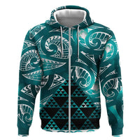 Matariki New Zealand Zip Hoodie NZ Niho Taniwha Maori New Year Cyan Galaxy