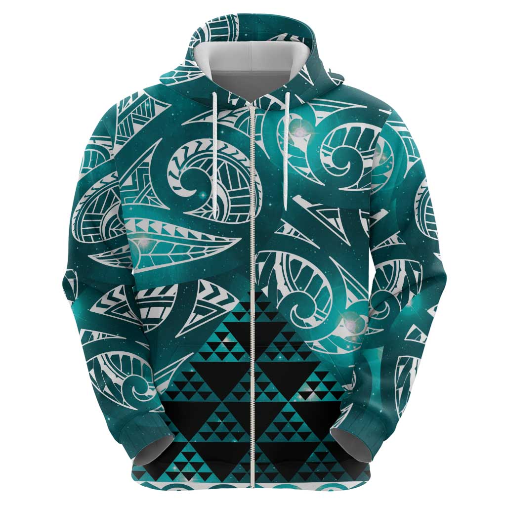Matariki New Zealand Zip Hoodie NZ Niho Taniwha Maori New Year Cyan Galaxy