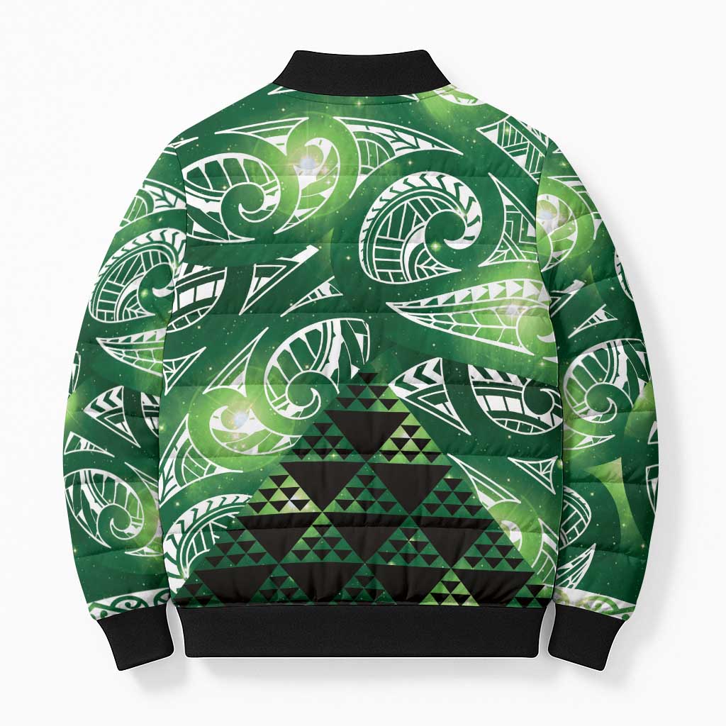 Matariki New Zealand Bomber Puffer Jacket NZ Niho Taniwha Maori New Year Green Galaxy