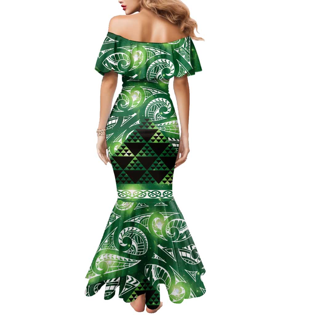 Matariki New Zealand Family Matching Mermaid Dress and Hawaiian Shirt NZ Niho Taniwha Maori New Year Green Galaxy LT14 - Polynesian Pride