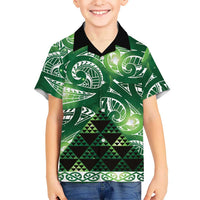 Matariki New Zealand Family Matching Off Shoulder Maxi Dress and Hawaiian Shirt NZ Niho Taniwha Maori New Year Green Galaxy LT14 Son's Shirt Green - Polynesian Pride