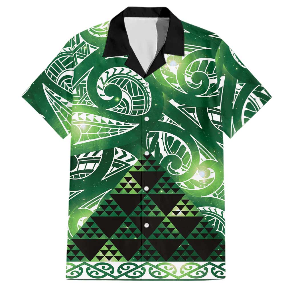 Matariki New Zealand Family Matching Off Shoulder Short Dress and Hawaiian Shirt NZ Niho Taniwha Maori New Year Green Galaxy LT14 Dad's Shirt - Short Sleeve Green - Polynesian Pride