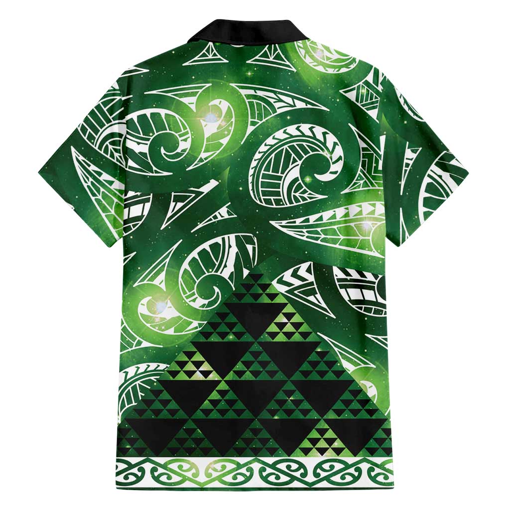 Matariki New Zealand Family Matching Off Shoulder Short Dress and Hawaiian Shirt NZ Niho Taniwha Maori New Year Green Galaxy LT14 - Polynesian Pride