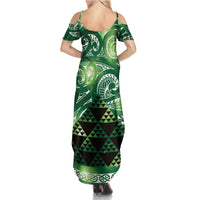 Matariki New Zealand Family Matching Summer Maxi Dress and Hawaiian Shirt NZ Niho Taniwha Maori New Year Green Galaxy LT14 - Polynesian Pride