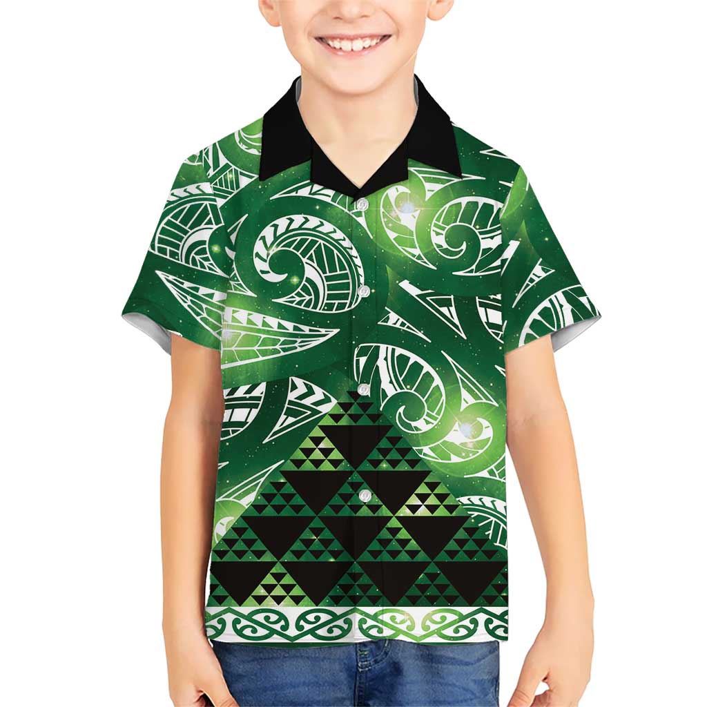 Matariki New Zealand Family Matching Tank Maxi Dress and Hawaiian Shirt NZ Niho Taniwha Maori New Year Green Galaxy LT14 Son's Shirt Green - Polynesian Pride