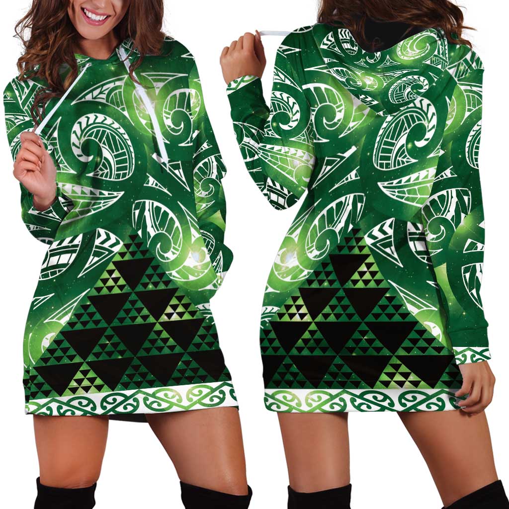 Matariki New Zealand Hoodie Dress NZ Niho Taniwha Maori New Year Green Galaxy LT14 - Polynesian Pride