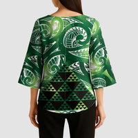 Matariki New Zealand Kimono Sleeve Blouse NZ Niho Taniwha Maori New Year Green Galaxy