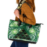 Matariki New Zealand Leather Tote Bag NZ Niho Taniwha Maori New Year Green Galaxy