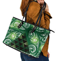 Matariki New Zealand Leather Tote Bag NZ Niho Taniwha Maori New Year Green Galaxy