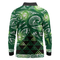 Matariki New Zealand Long Sleeve Polo Shirt NZ Niho Taniwha Maori New Year Green Galaxy