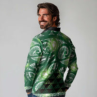 Matariki New Zealand Long Sleeve Polo Shirt NZ Niho Taniwha Maori New Year Green Galaxy