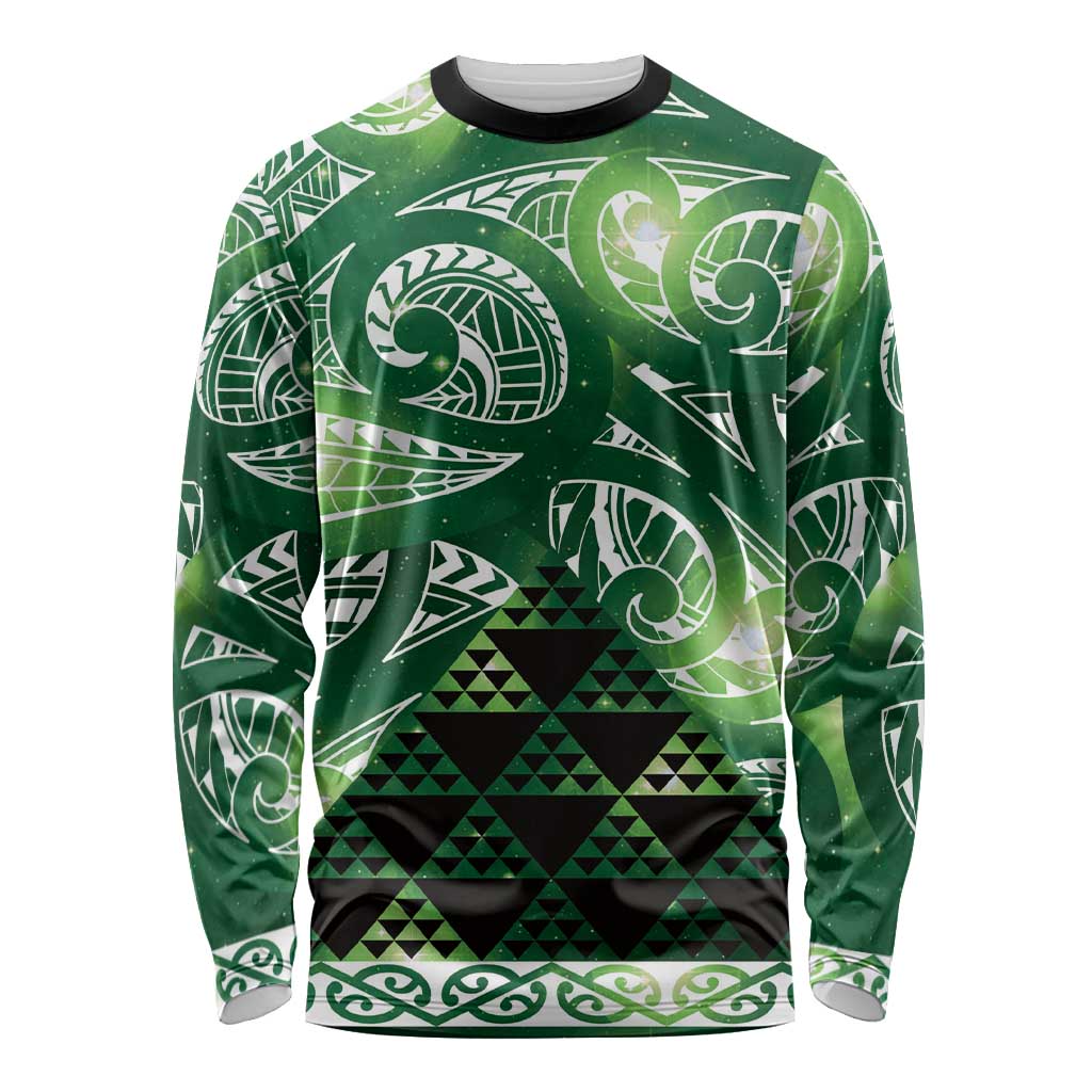 Matariki New Zealand Long Sleeve Shirt NZ Niho Taniwha Maori New Year Green Galaxy