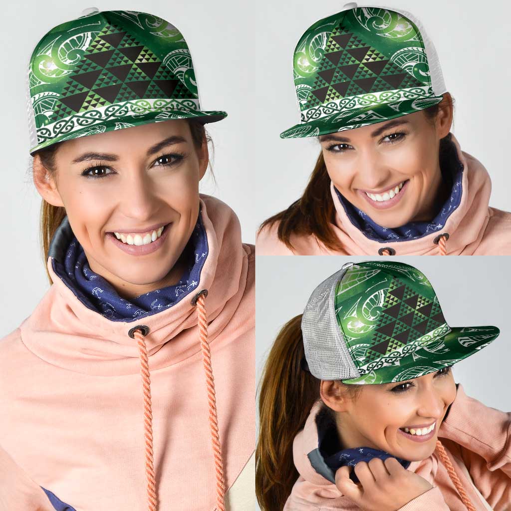 Matariki New Zealand Mesh Trucker Cap NZ Niho Taniwha Maori New Year Green Galaxy
