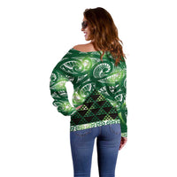 Matariki New Zealand Off Shoulder Sweater NZ Niho Taniwha Maori New Year Green Galaxy