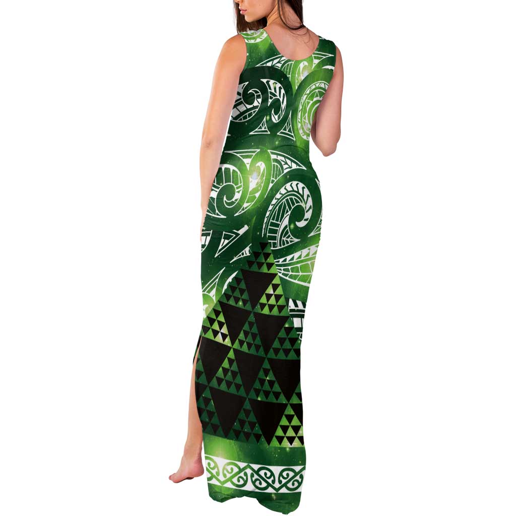Matariki New Zealand Tank Maxi Dress NZ Niho Taniwha Maori New Year Green Galaxy