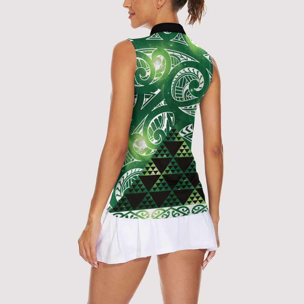 Matariki New Zealand Women Sleeveless Polo Shirt NZ Niho Taniwha Maori New Year Green Galaxy LT14 - Polynesian Pride
