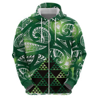Matariki New Zealand Zip Hoodie NZ Niho Taniwha Maori New Year Green Galaxy