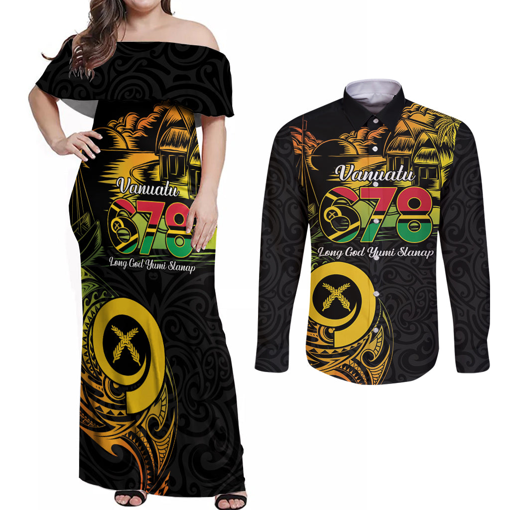 Personalised Vanuatu 678 Couples Matching Off Shoulder Maxi Dress and Long Sleeve Button Shirt Proud To Be A Ni-Van