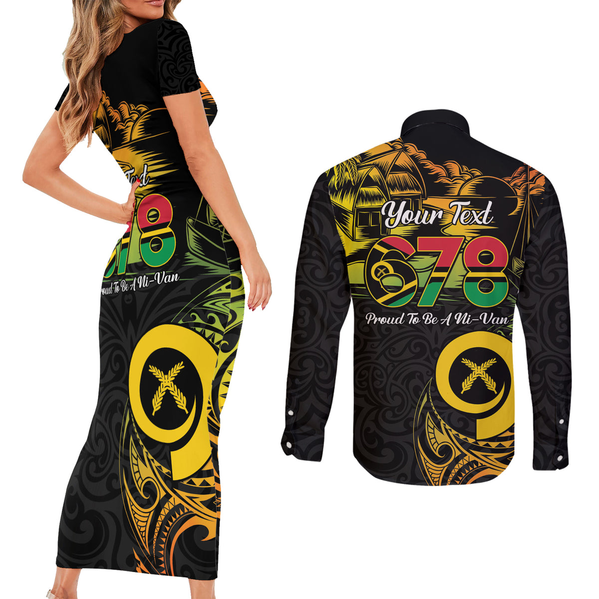 Personalised Vanuatu 678 Couples Matching Short Sleeve Bodycon Dress and Long Sleeve Button Shirt Proud To Be A Ni-Van