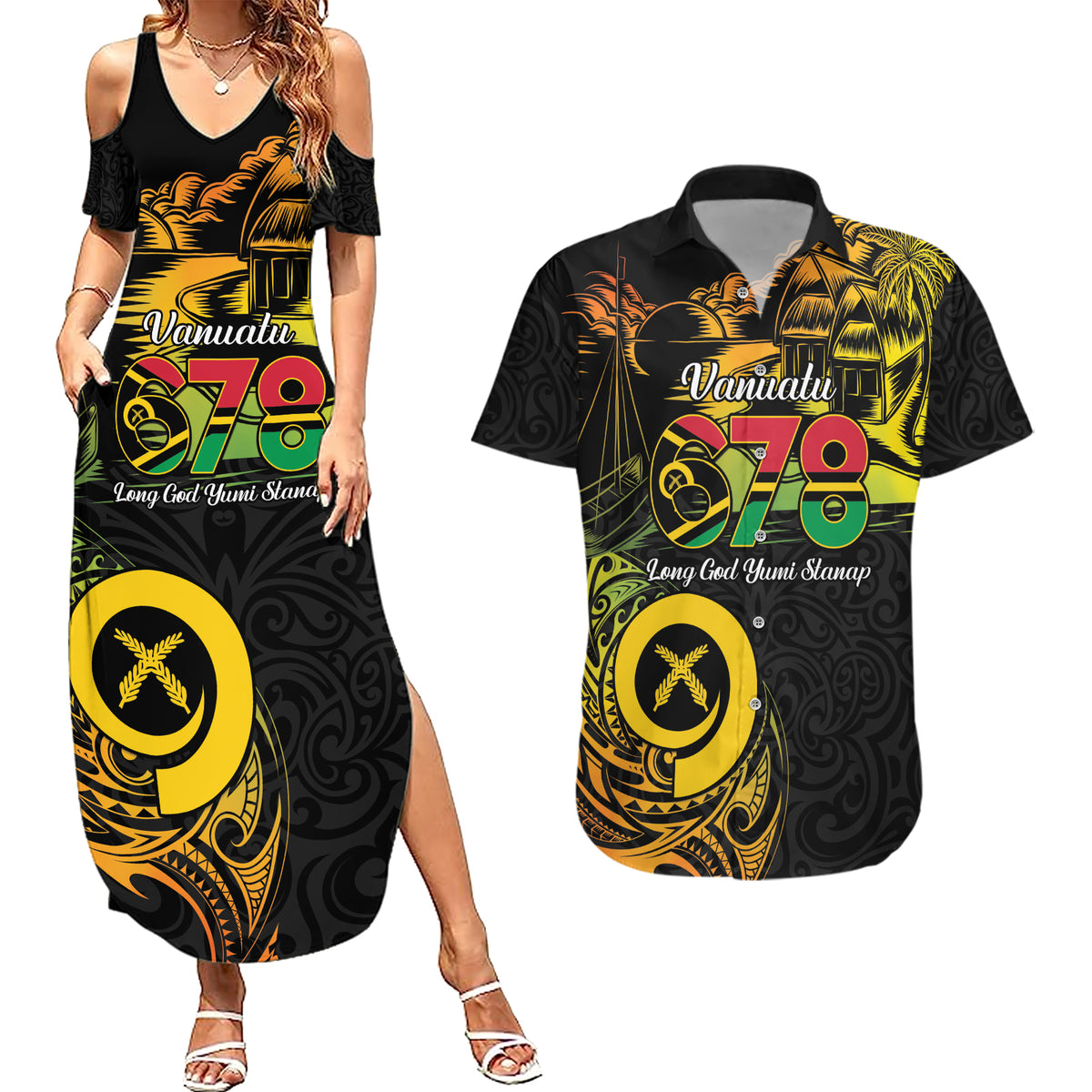 Personalised Vanuatu 678 Couples Matching Summer Maxi Dress and Hawaiian Shirt Proud To Be A Ni-Van