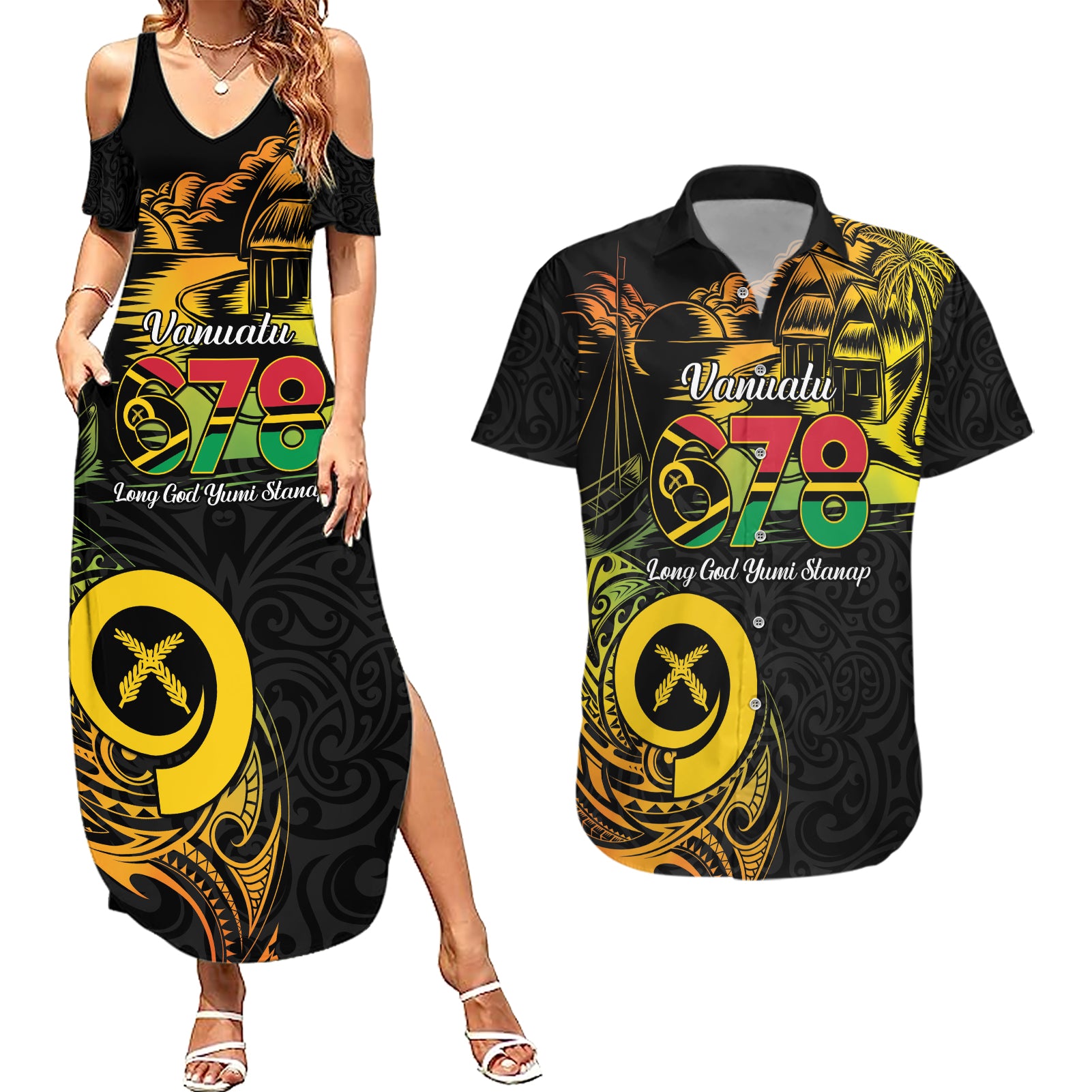 Personalised Vanuatu 678 Couples Matching Summer Maxi Dress and Hawaiian Shirt Proud To Be A Ni-Van