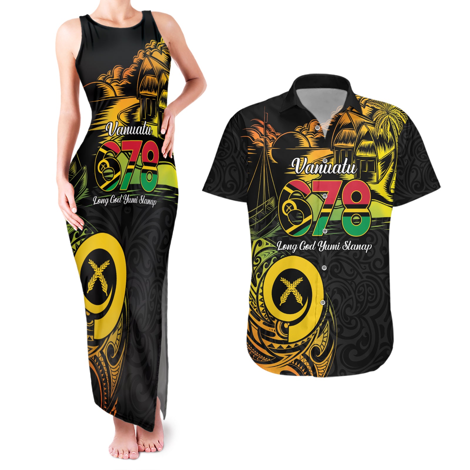 Personalised Vanuatu 678 Couples Matching Tank Maxi Dress and Hawaiian Shirt Proud To Be A Ni-Van
