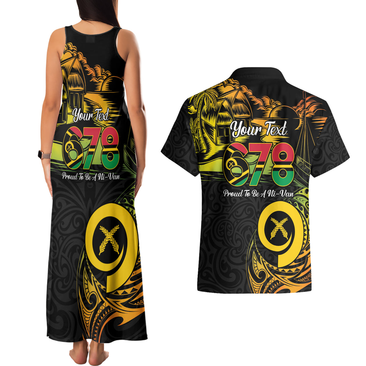 Personalised Vanuatu 678 Couples Matching Tank Maxi Dress and Hawaiian Shirt Proud To Be A Ni-Van