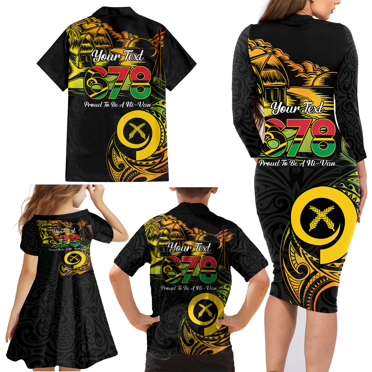 Personalised Vanuatu 678 Family Matching Long Sleeve Bodycon Dress and Hawaiian Shirt Proud To Be A Ni-Van LT14 - Polynesian Pride