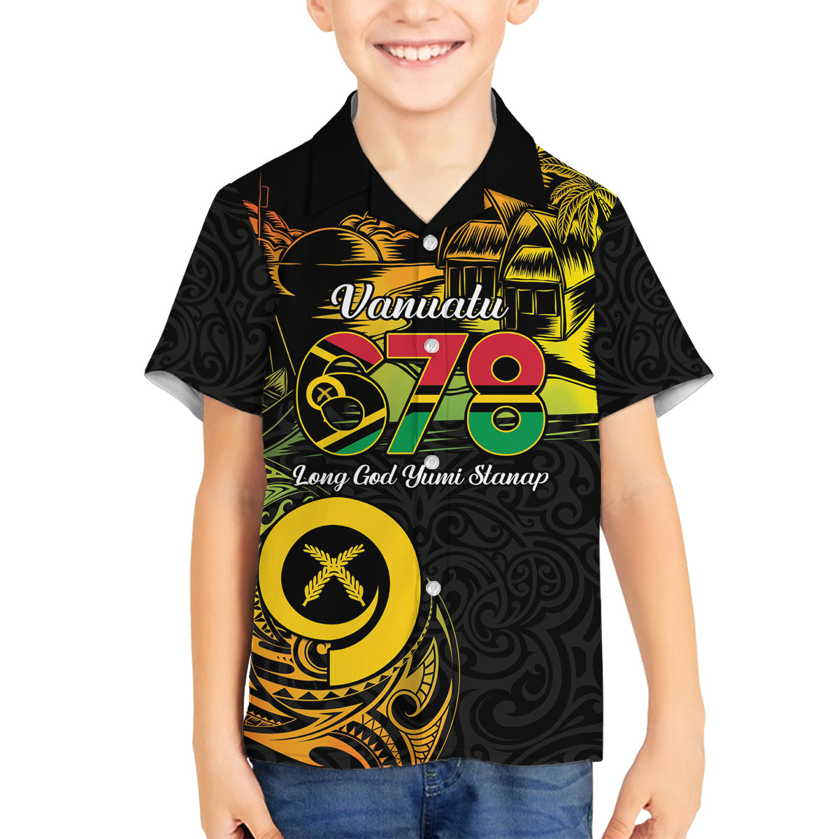 Personalised Vanuatu 678 Family Matching Long Sleeve Bodycon Dress and Hawaiian Shirt Proud To Be A Ni-Van LT14 Son's Shirt Black - Polynesian Pride