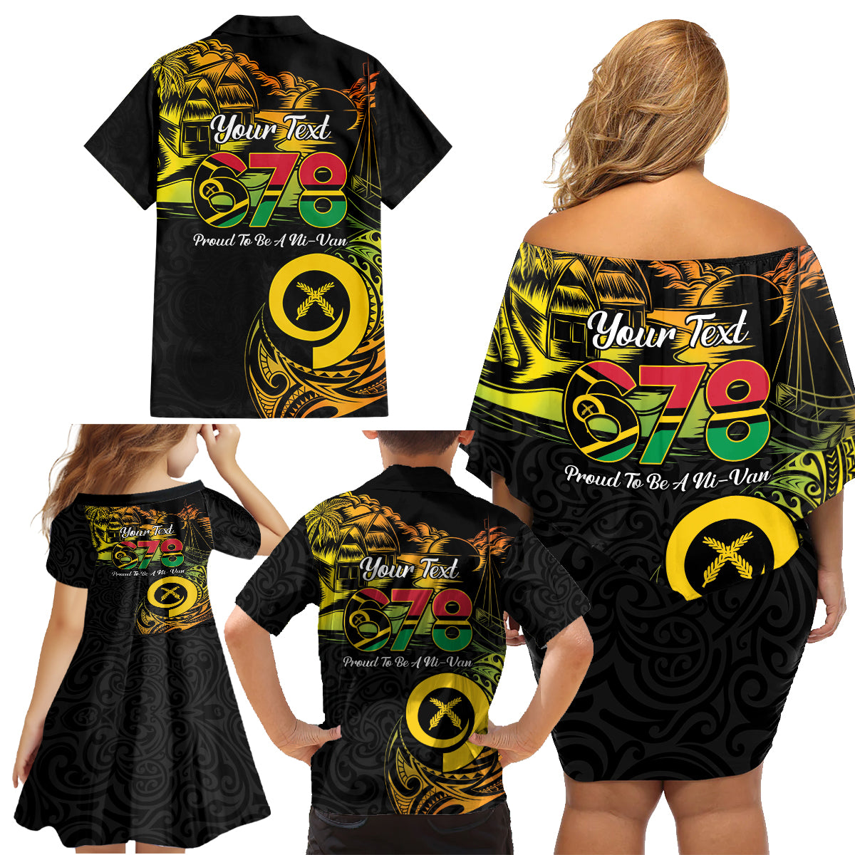 Personalised Vanuatu 678 Family Matching Off Shoulder Short Dress and Hawaiian Shirt Proud To Be A Ni-Van LT14 - Polynesian Pride
