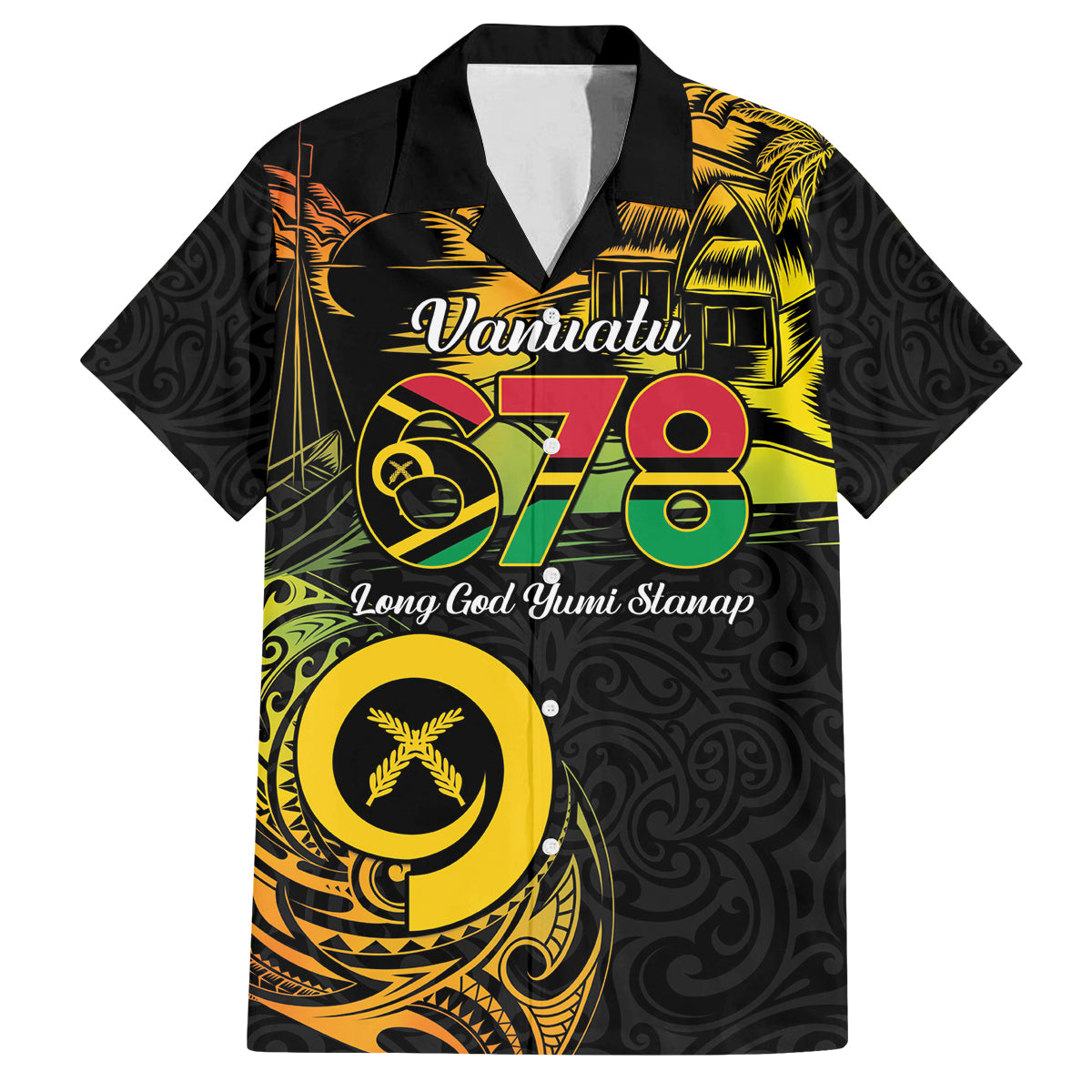 Personalised Vanuatu 678 Family Matching Off Shoulder Short Dress and Hawaiian Shirt Proud To Be A Ni-Van LT14 Dad's Shirt - Short Sleeve Black - Polynesian Pride