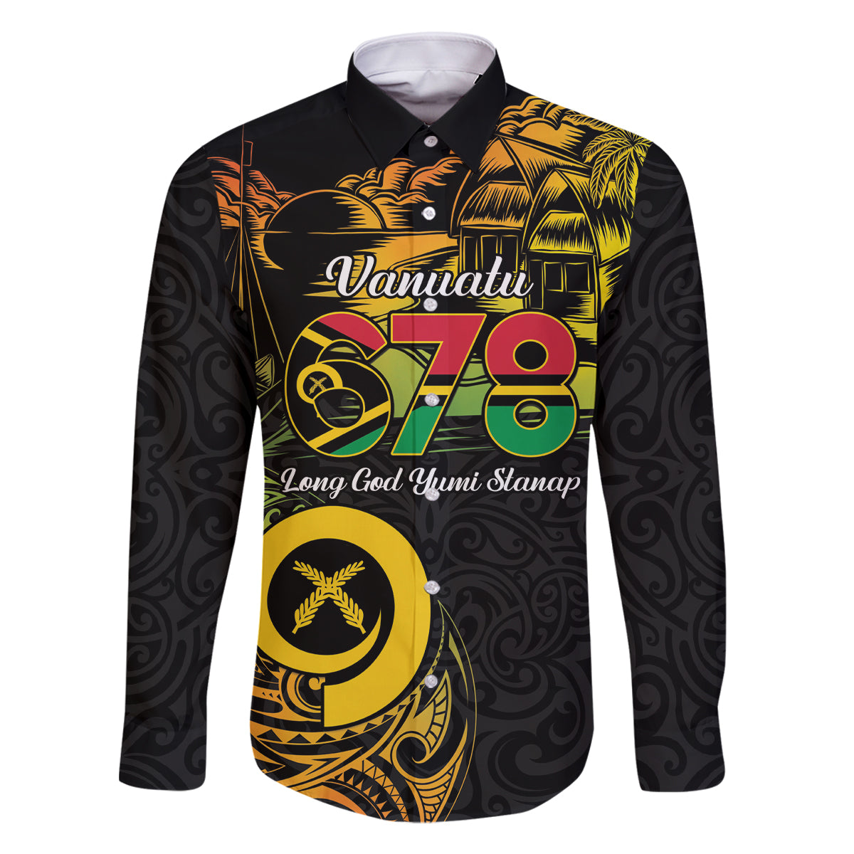 Personalised Vanuatu 678 Family Matching Off Shoulder Short Dress and Hawaiian Shirt Proud To Be A Ni-Van LT14 Dad's Shirt - Long Sleeve Black - Polynesian Pride