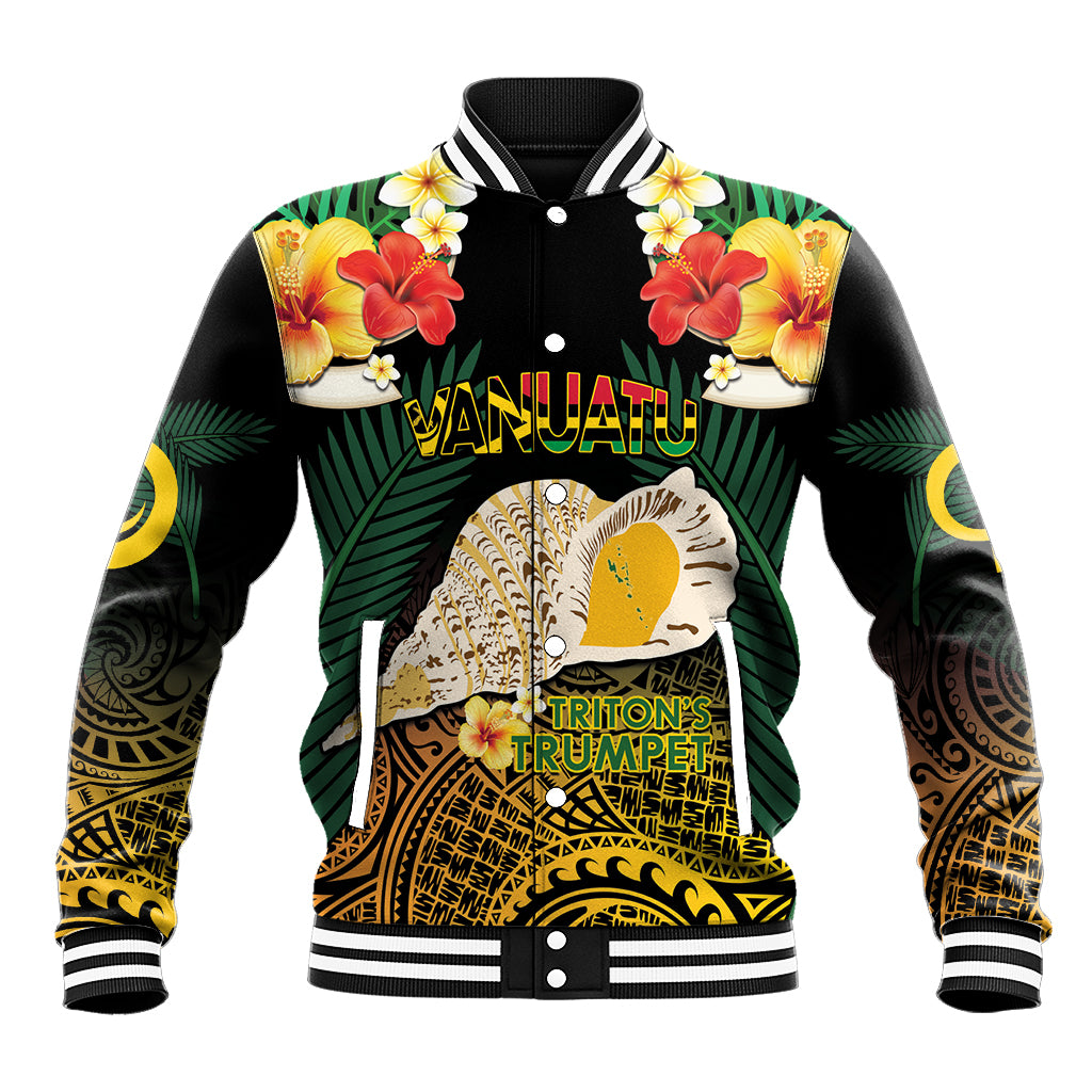 Vanuatu Triton's Trumpet Baseball Jacket Tropical Flowers Vanuatuan Map