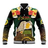 Vanuatu Triton's Trumpet Baseball Jacket Tropical Flowers Vanuatuan Map
