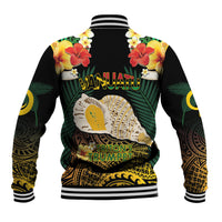 Vanuatu Triton's Trumpet Baseball Jacket Tropical Flowers Vanuatuan Map