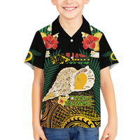 Vanuatu Triton's Trumpet Family Matching Long Sleeve Bodycon Dress and Hawaiian Shirt Tropical Flowers Vanuatuan Map LT14 Son's Shirt Black - Polynesian Pride
